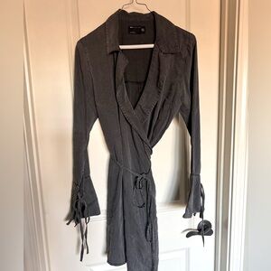 ASOS.  Charcoal wraparound dress with tie sleeves.  Size 6